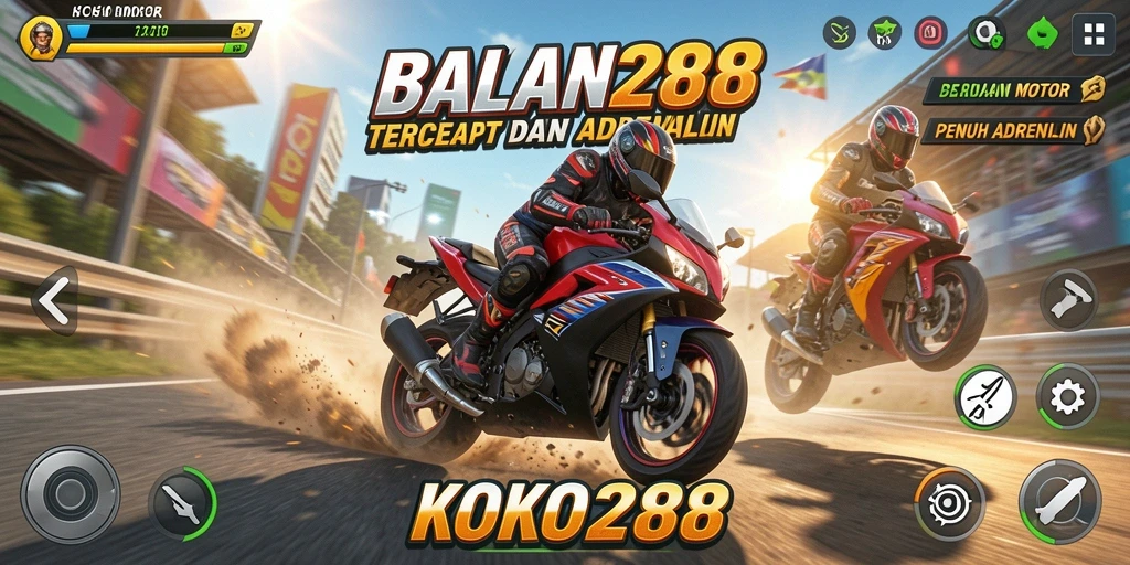 Tampilan gameplay KOKO288 dengan aksi balapan motor yang mendebarkan.