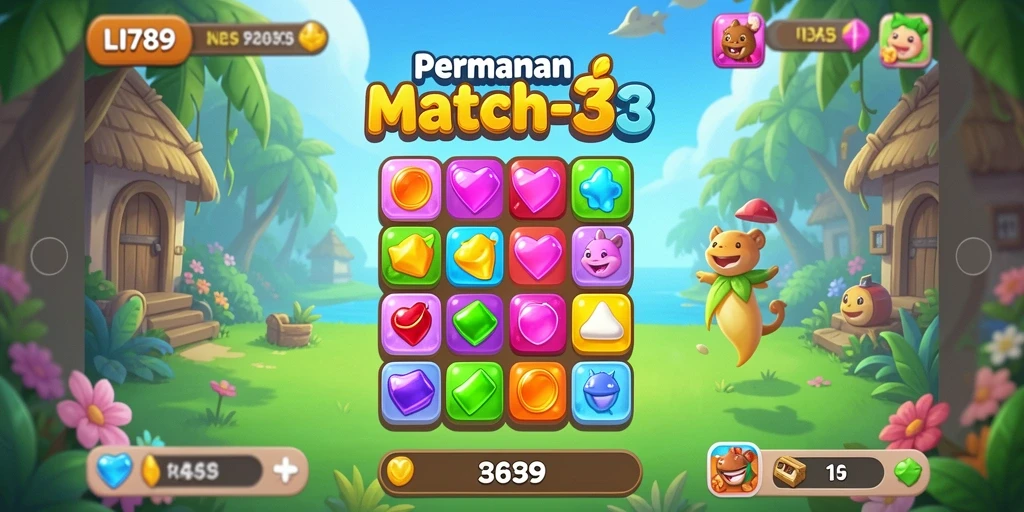Screenshot menunjukkan gameplay LI789 dengan kombinasi warna yang cerah dan efek menarik.